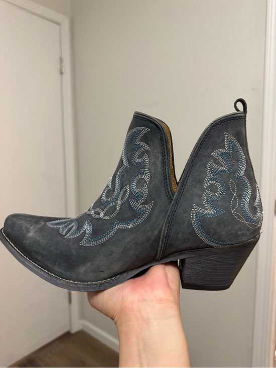 Myra Bag Shoes - Myra Bag Gray Suede Western Ankle Booties with Embroidered Detail